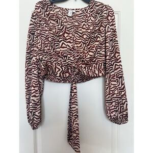 Joie Cream and Brown Tie Front Blouse